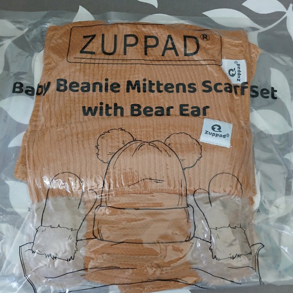 Toddler Beanie, Mittens and Scarf Set with Bear Ears - Picture 3 of 3